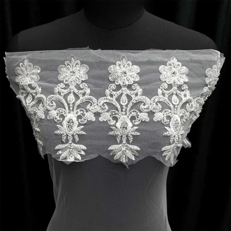 GCW-JY28-JT50295ZAP Beaded Floral Lace Trim for Bridal Wedding Dresses